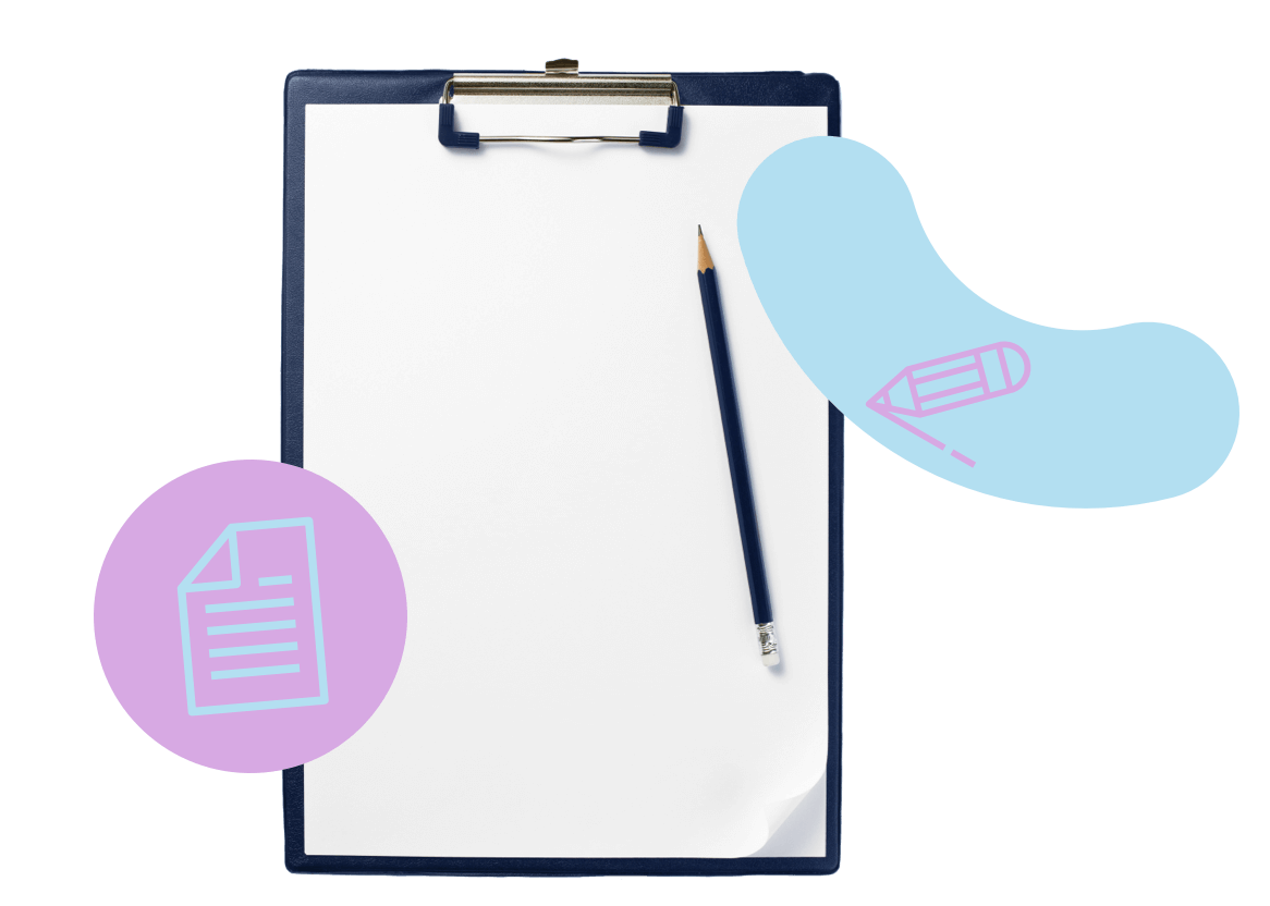 Portapapeles con una hoja de papel y un bolígrafo